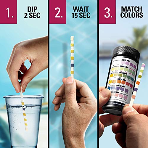 Health Metric 7-Way Pool and Spa Test Strips | 50 ct | Pool Testing Strip Kit for Chlorine Bromine Alkalinity pH Hardness & Cyanuric Acid |